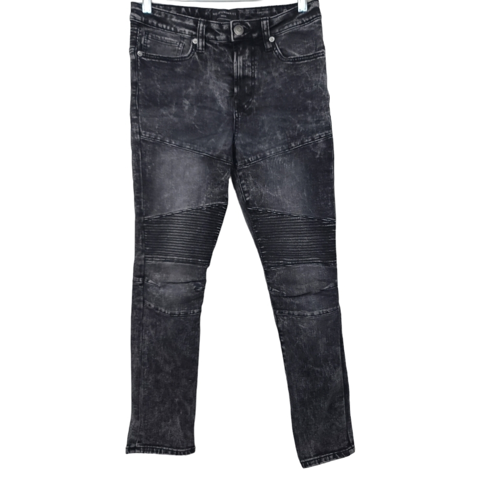 No Boundaries Acid Wash Dark Wash Moto Jeans 30x30